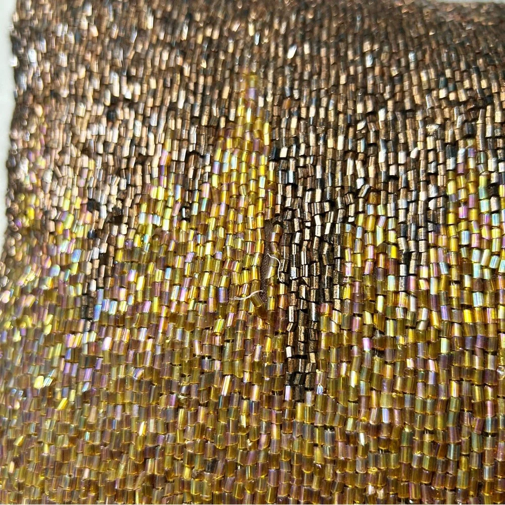 Pier 1 Gold & Brown Beaded Decorative Pillow 12x12